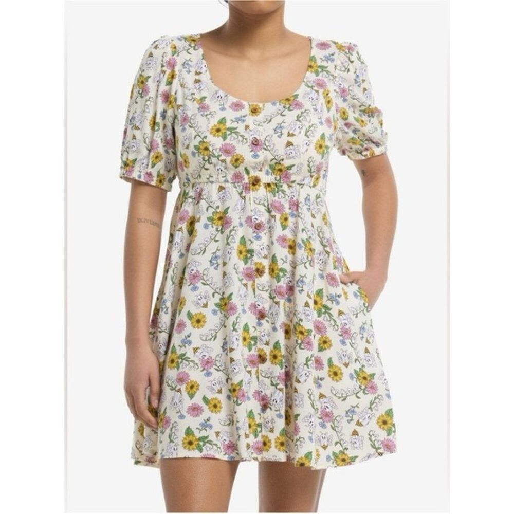 Hot Topic Thorn & Fable Ghost Bee & Flowers Babydoll Dress Size Large